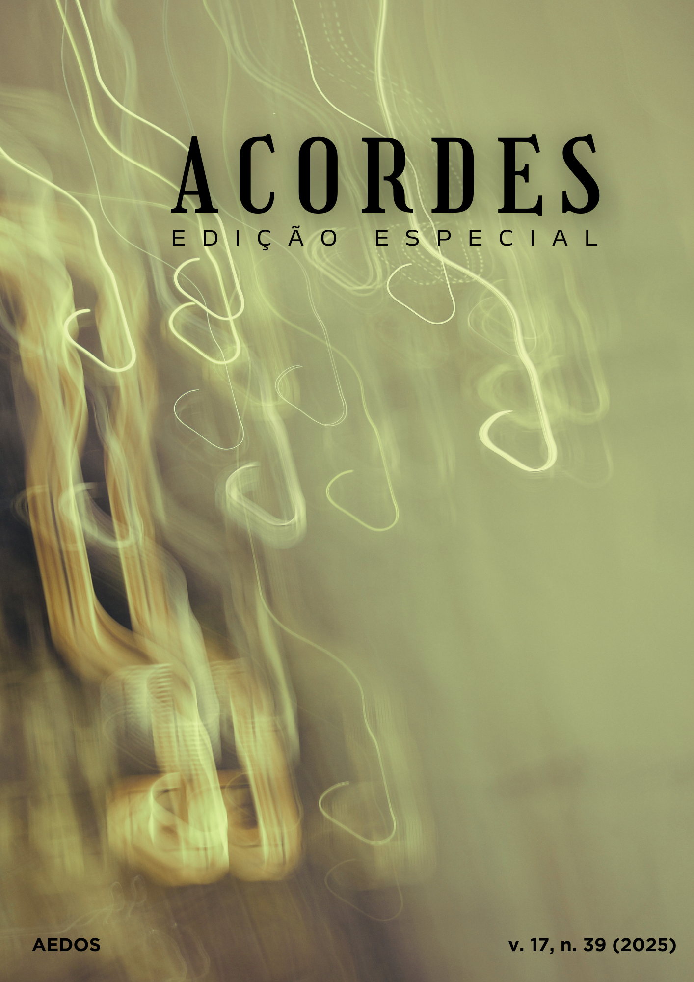 A imagem de fundo mostra luzes em movimento, criando formatos semelhantes a notas musicais. O fundo tem tom esverdeado e escurece para o lado esquerdo. Acima, lê-se o título: Acordes - Edição Especial.